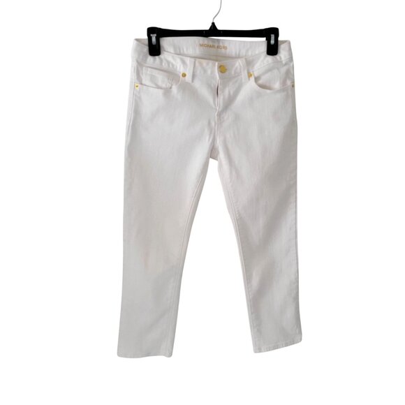 Michael Kors Womens White Skinny Crop Ankle Jeans Gold Accents -SZ 4 - Picture 2 of 8